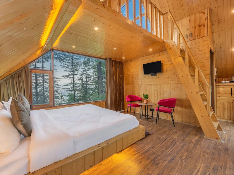 Duplex cottage loft staircase rustic wooden interior